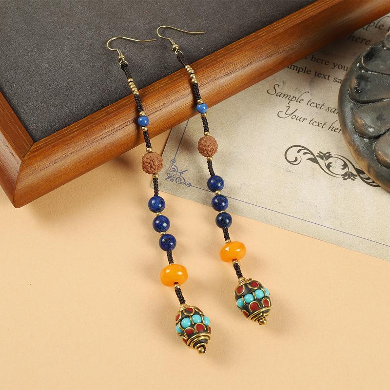 Nepalese Handmade Long Earrings Retro Woven Tibetan Fringed Earrings Female Exotic Style Simple Earrings