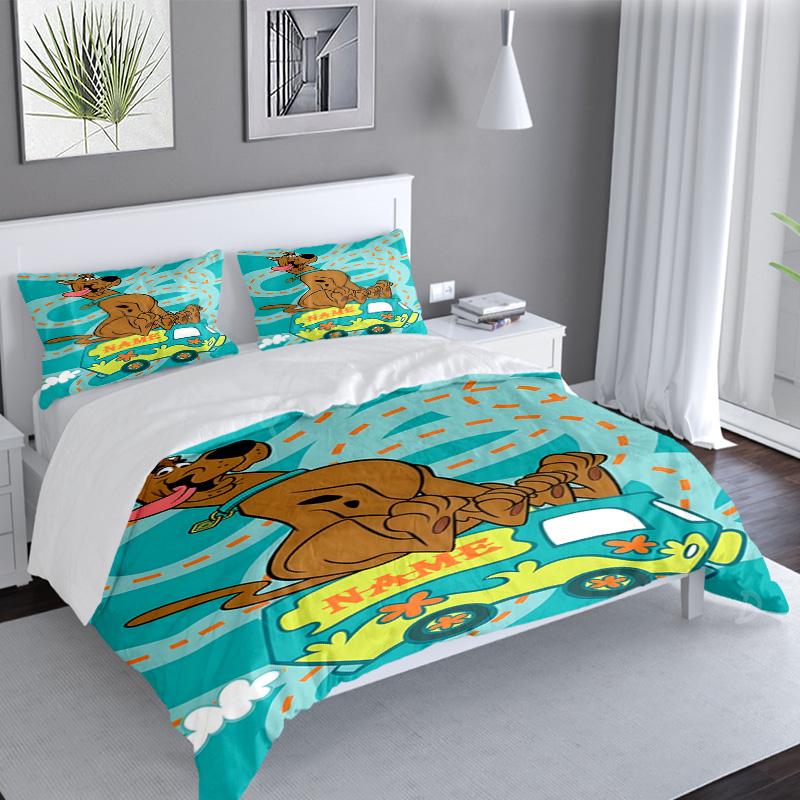 3PCS Custom Name Scooby dog Bedding Set Printed Duvet Cover Closure Includes 1 Duvet Cover & 2 Pillowcases for All Seasons Bedroom Decor