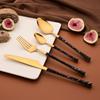 Jankng 20Pcs Imitation Wood Handle Cutlery Set Knife Fork Spoon Dinnerware Set Western Kitchen Stainless Steel Tableware Set