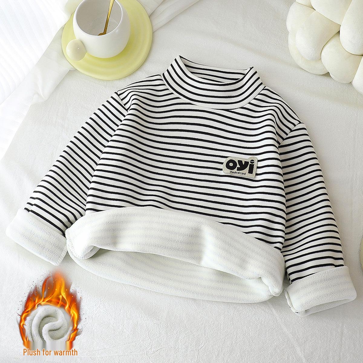 

Детский теплый полосатый топ на флисовой подкладке: Унисекс базовая термофутболка с воротником-стойкой для зимы Size 90