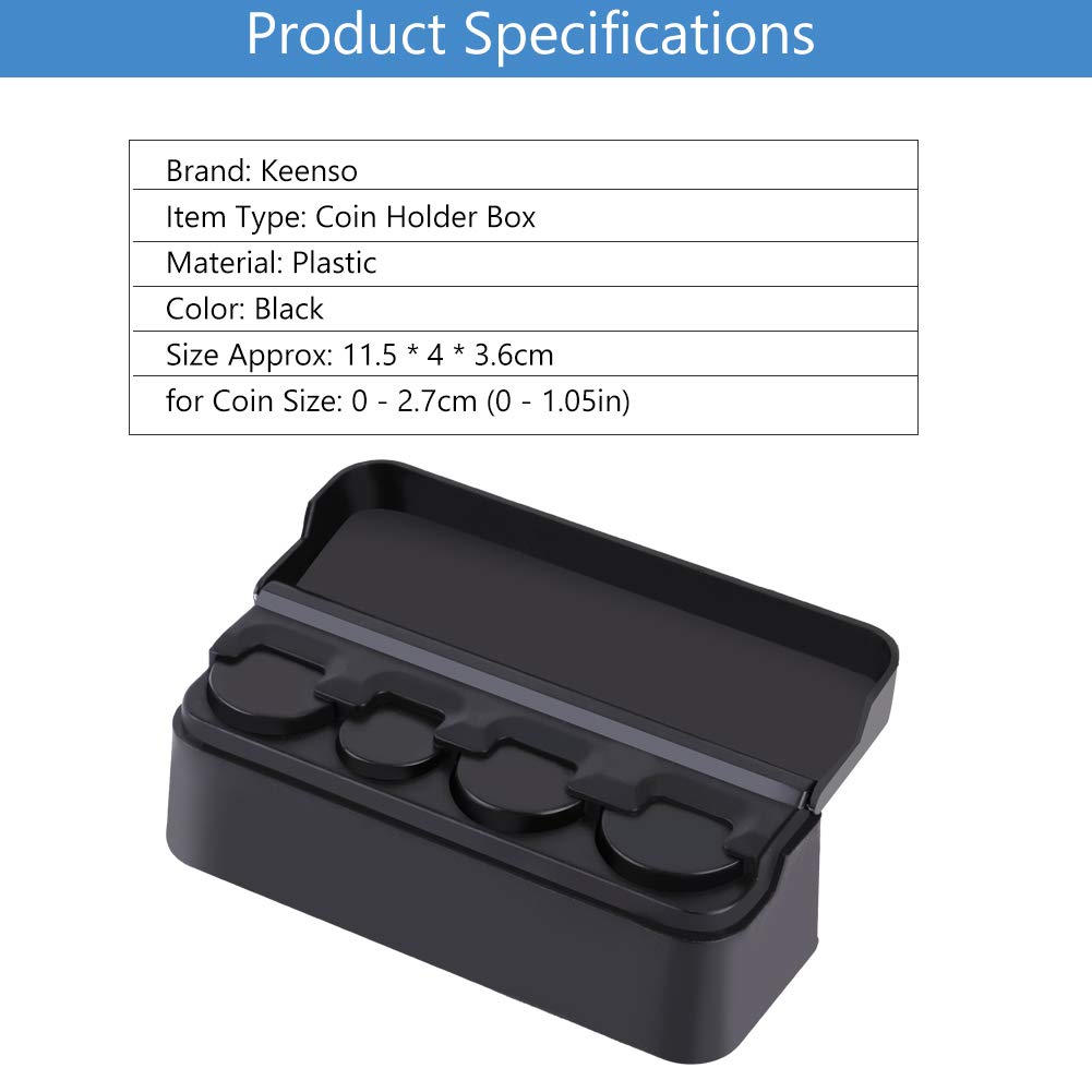 Shanrya Car Coin Holder, 11.5x4x3.6cm Car Coin Container Plastic Black Universal