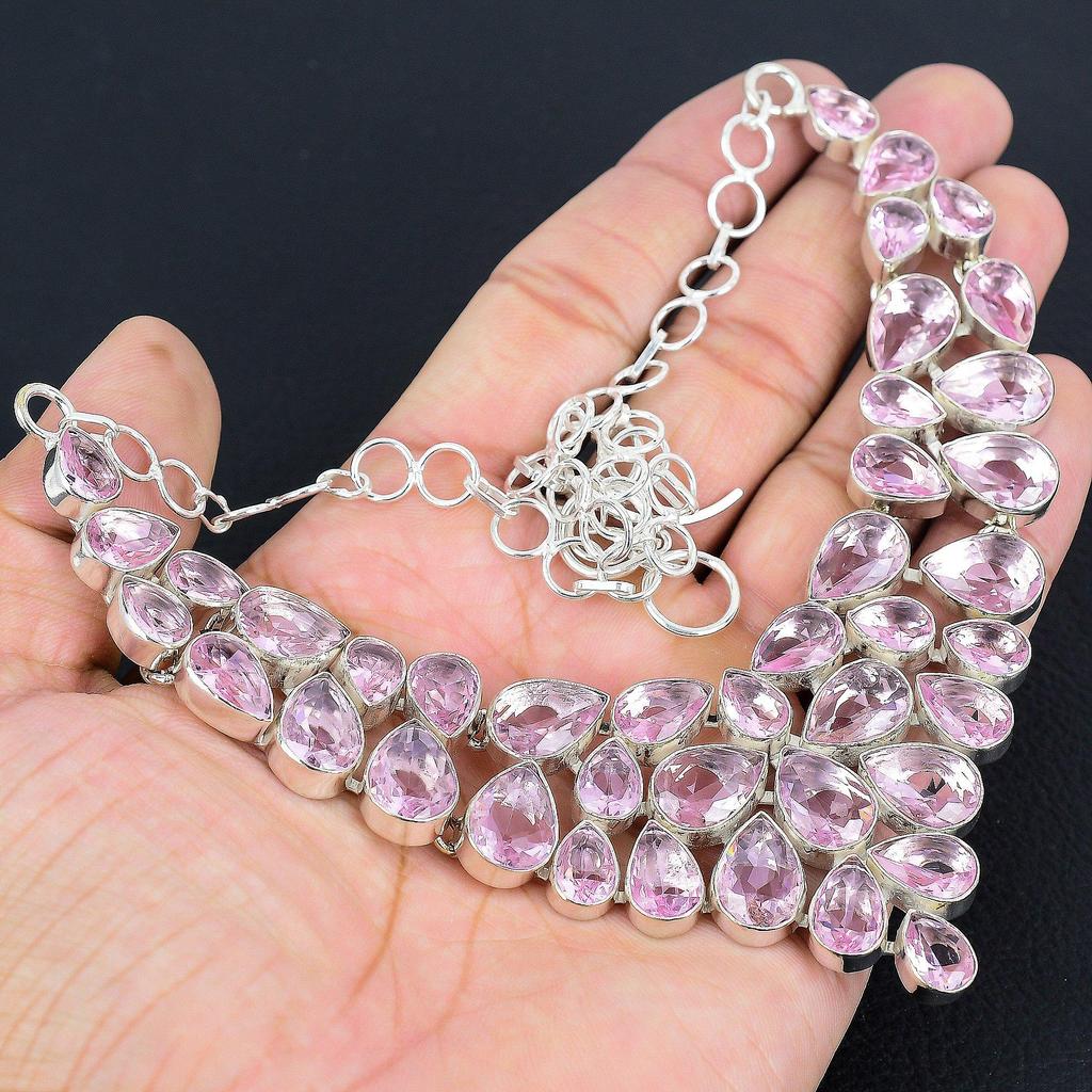 Pink Kunzite Gemstone Handmade 925 Sterling Silver Necklace, Pink Kunzite Silver Necklace For Wife, Unisex Necklace Wadding Gift For Wife