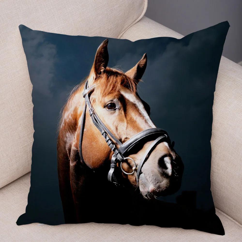Wild Horse Cushion Cover Decor Animal Print Pillowcase  for Sofa Home Car Children Room Super Soft Plush Pillow Case 45x45cm