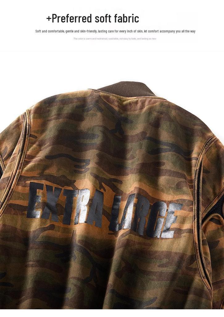 Men's Retro Camouflage Loose Fit Baseball Jacket - Casual Spring/Autumn Cotton Outerwear