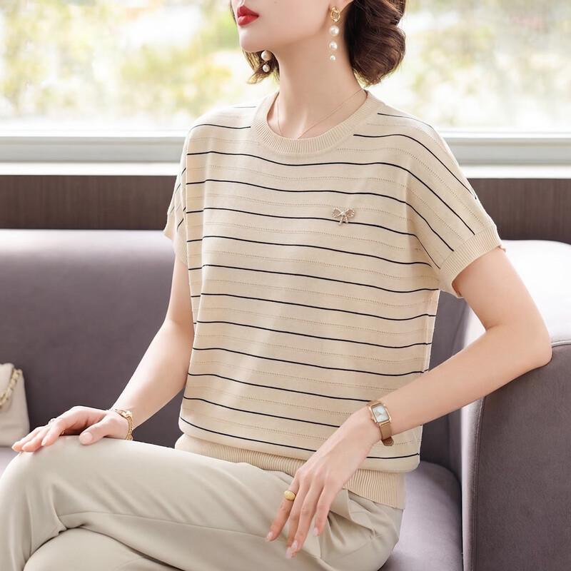 Women s Striped Batwing Sleeve Knit Top L