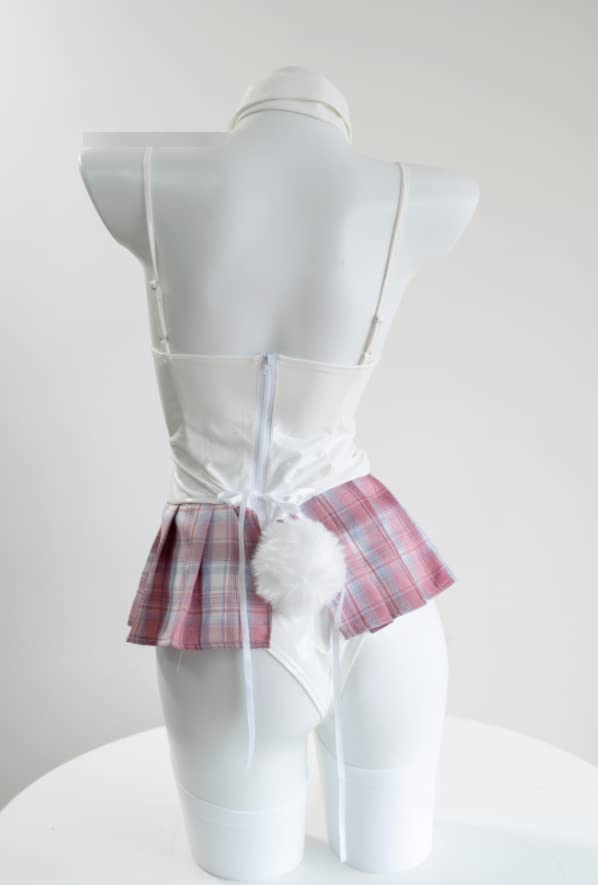 [Lavender] Twin Bunny Girl School-Style Underwear, PU Leather, Sexy Bunny Girl, Pink (Waist 64-74cm), Sizes S-M