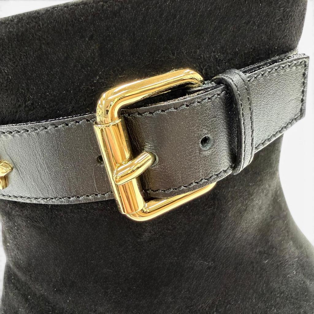 Great LOUIS VUITTON Short Boots Black Suede Leather Women 36.5 Used