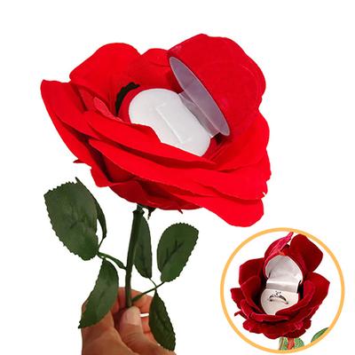 Red Rose Ring Box Jewelry Box Case Versatile Use Realistic Design Flower Engagement Proposal