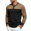 Men's Loose Fit Long Sleeve Shirt with Color Block Button Placket Casual Commute Top