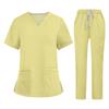 Soild Scrub Working Uniform Suit For Women's Cross V-Neck Short Sleeve Fun T-Shirts Workwear Tee With Pockets