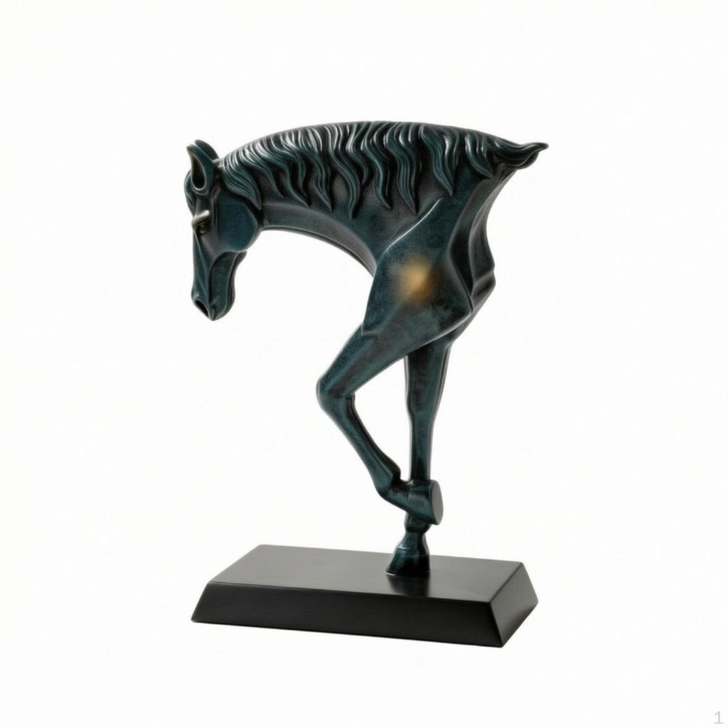 Horse Sculpture with Pedestal Abstract Statue Metal-Like Ornament for