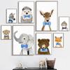 Blue Bow Tie lovely Animal Canvas Painting  With  Poaters And Prints Wall Art Tiger Picture For Boys Room On The Wall Room Decor No Frame