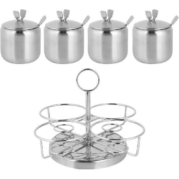 Spice Jars Rotating Seasoning Pot Seasoning Bottle Set for Sugar Salt Oil Vinegar (Four Heads)