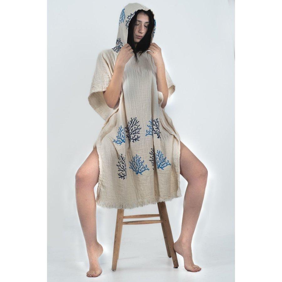 Damen-Poncho mit Kapuze, Baumwoll-Musselin-Stoff, Strandkleidung oder Freizeitkleidung/Vertuschungen, Mehrzweck-Poncho