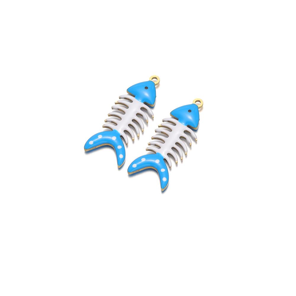 5Pcs Gold Stainless Steel Enamel Fish Bone Charms for DIY Jewelry Women Bracelet Necklace Findings Earrings Pendant Making