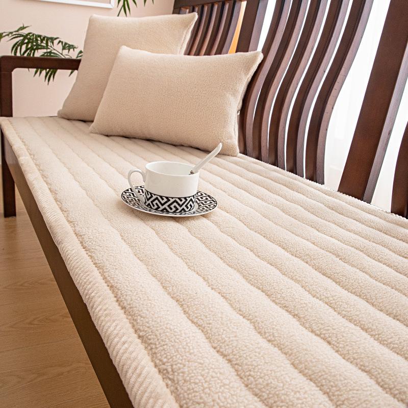 Solid Wood Sofa Cushion Autumn and Winter Warm Plush Sofa Cover Non-Slip Seat Cushions Winter