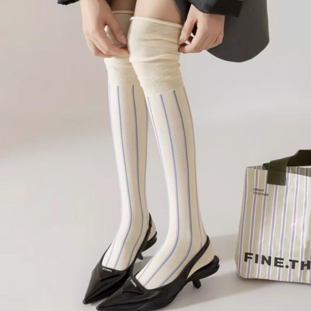 Vertical Stripes Over Knee Stockings Tall High Socks Knee Length Stockings  Autumn/Winter