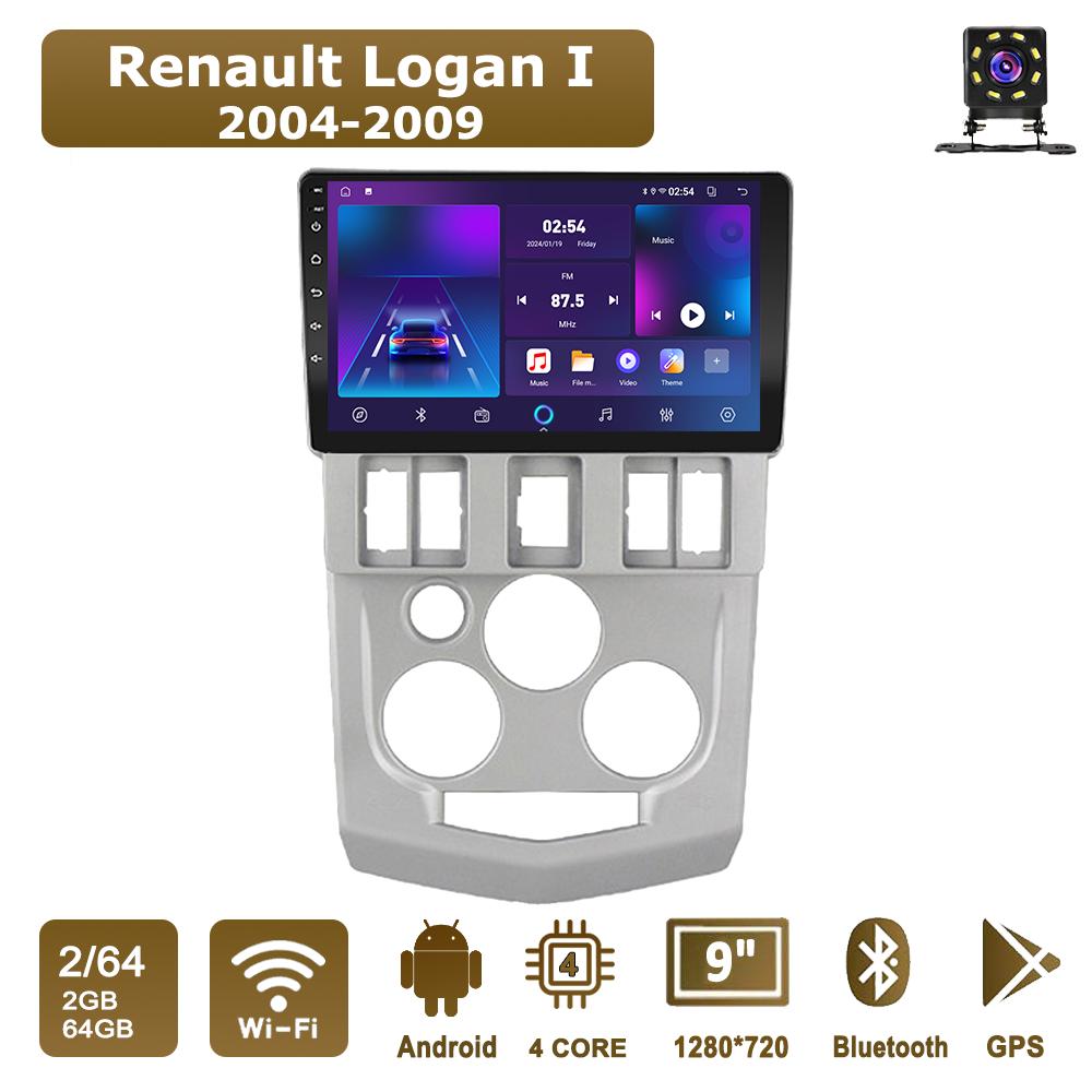 

Android Car-Play Car Radio For Renault Logan I 2004-2009 Multimedia Player Head Unit Stereo GPS Navigation BT WIFI,2+64GB срібний