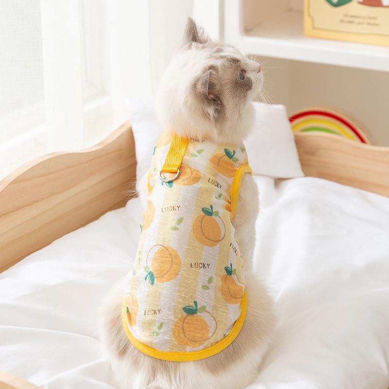 Summer New Cartoon Cute Wind Full Print Pet Two-legged Vest Can Pull Pet Clothes Dog Cat Clothing