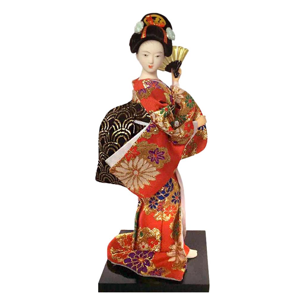 Asian Statue 9 inch Ornament Collectible Figurine Japanese Kimono Geisha Doll for Entrance Bookshelf Bedroom Table Cabinet