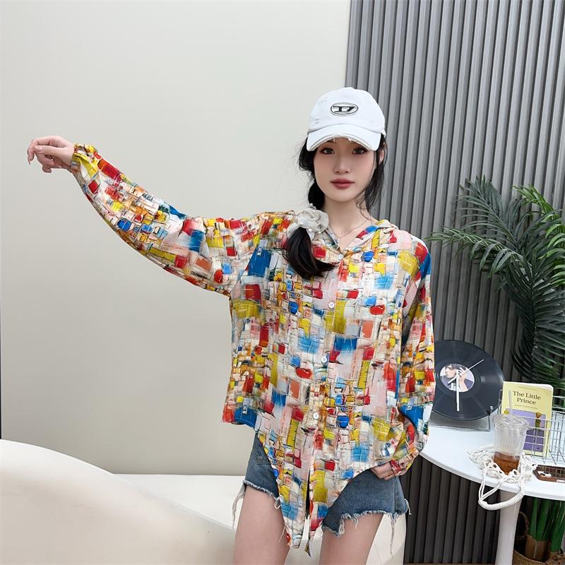 

2025 Цветочный Хлопково-Вискозный Кардиган с Капюшоном и Завязками для Защиты от Солнца для Женщин XL