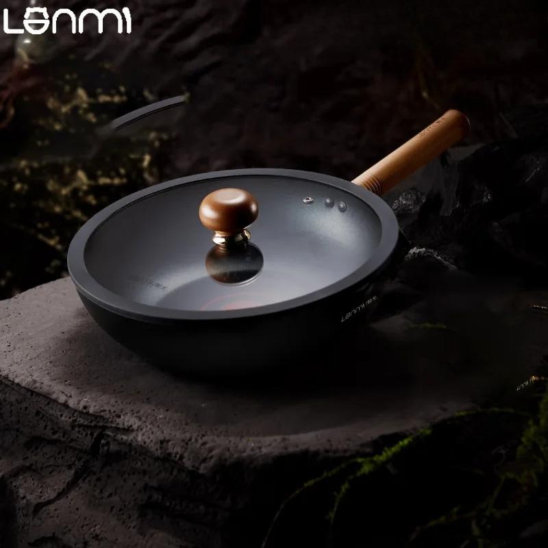 LANMI 28/30cm Non-stick Woks Low-smoke Black Skillet Titanium Crystal Coated Frying Pan Home Oil Control Healthy Light Meal Pots