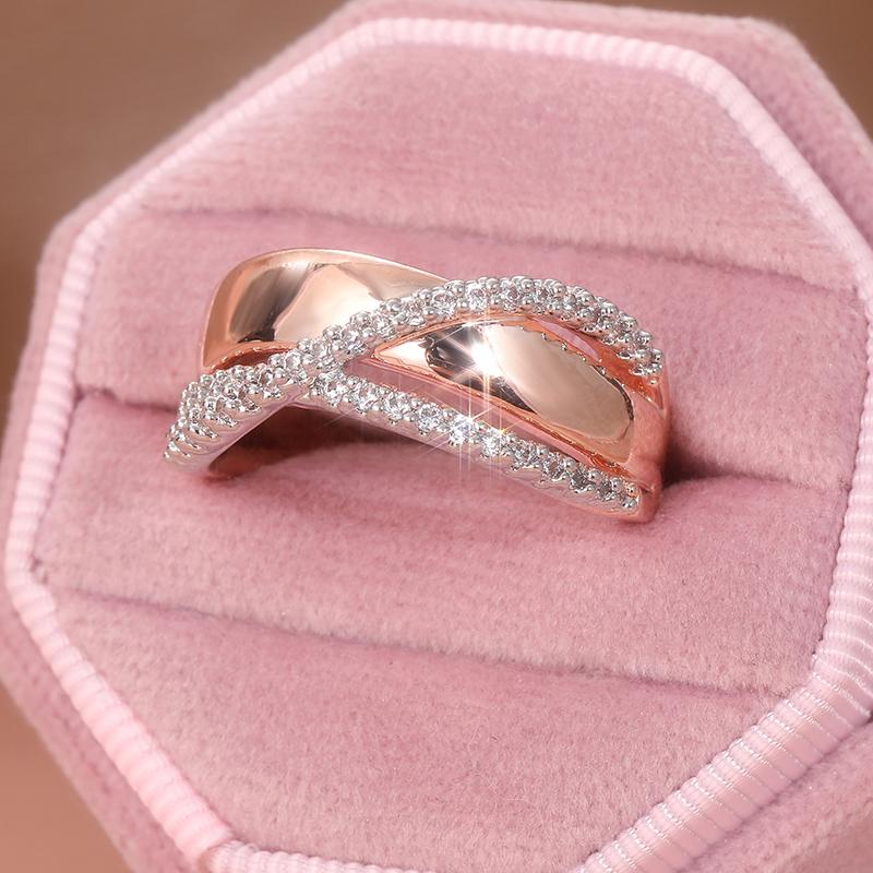 Elegant Two Color Inlaid White CZ Women's Ring Fashion Party Daily Wear Jewelry