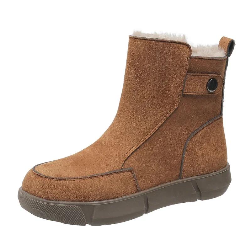 Fashion 2024 Fashion Shoes Female Side Zipper Women's Boots Winter Round Toe Plush Fleece for Warmth Solid Short Barrel Flat Boots
