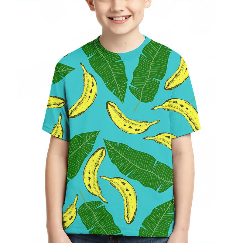 Children's Plant Pattern 3D Digital Printed Boys' Casual and Comfortable Round Neck Short Sleeved T-shirt