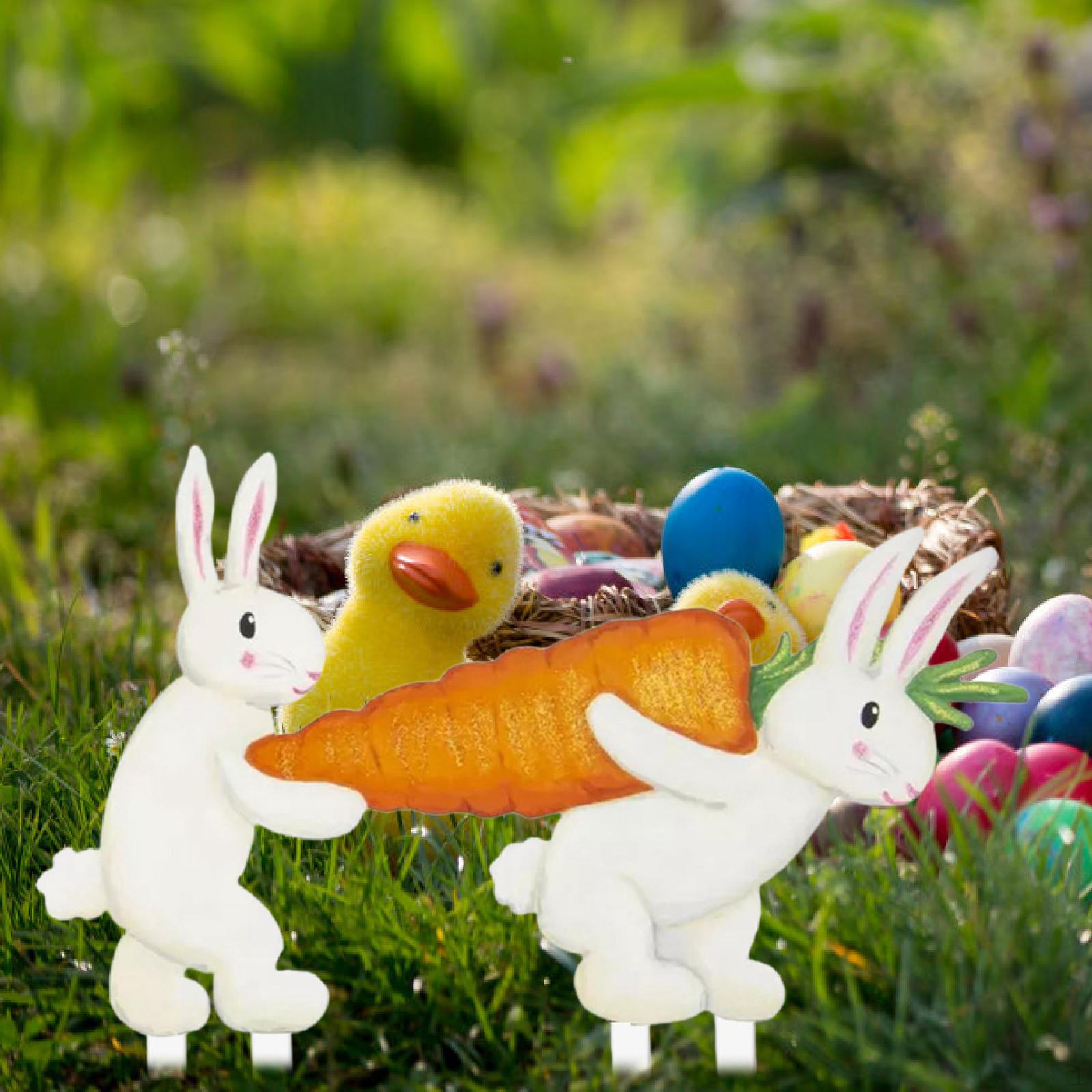 

2D Bunny Yard Stake for Backyard And Garden Areas Holding Carrot