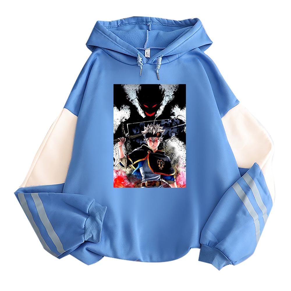 

Толстовки с капюшоном «Черный клевер» в японском стиле для мужчин, готические, с рисунком «Аста», с капюшоном, толстовки в стиле пэчворк, корейская мода, с длинным рукавом 4XL синий/белый