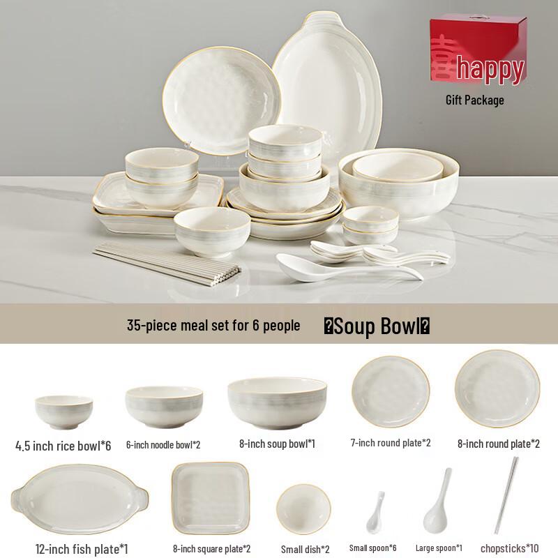 Nordic Ceramic Bowl and Dish Set 6 Person 35-Piece Gift Set