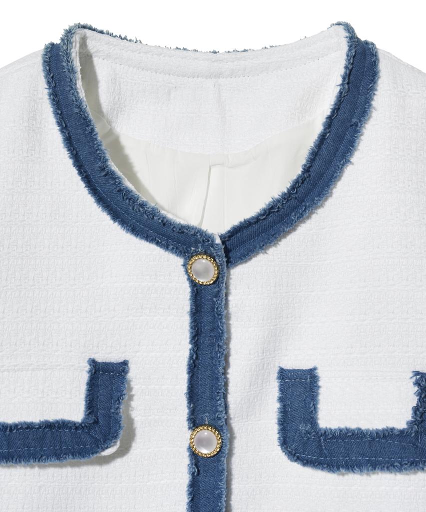 Vivabrown 85-Vivaj053 Color Shape Crop Tweed Half Jacket White