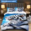 3PCS White Tiger Family Bedding Set,Including 1pc Duvet Cover And 2pcs Pillowcases Perfect for Bedroom, Dormitory, Fan Christmas gift
