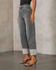 Damen Jeans mit hoher Taille, geradem Bein, mittlerer Stretch, umgekrempelter Saum, Vintage Cropped Denim Hose für Frühling, tägliche Streetwear