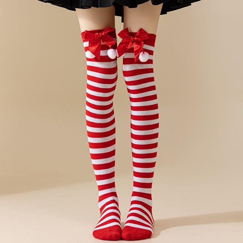 

Женские носки Новогодний подарок Полосатые Рождественские украшения Высокие носки Хлопок Длинные чулки Девушки Полосатые гольфы One size