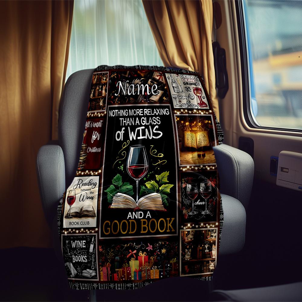Wine And Book Customize Your Name Rv Blanket Cozy Soft Lightweight Allseason Multipurpose Blanket For Travel Camping Picnics Sofas Rvs Beds Living