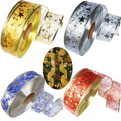 2M Bronzing Ribbon Bedrucktes Band Fünfzackiger Stern Weihnachtsbaumdekoration für Geschenkverpackungen Kunsthandwerk Weihnachtsbaum Schleifen Kuchen Karten Dekor