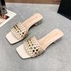 Fashion 2025 Summer Plus Size Modern Women's Open Toe Slippers Elegant Square Toe Rivet Med Heel Sandals Fashion Dress Daily Slippers