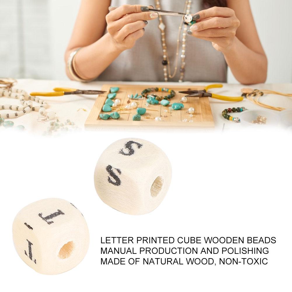 200pcs 10mm DIY Jewelry Beads Letter Printed White Cube Wooden Craft Beads