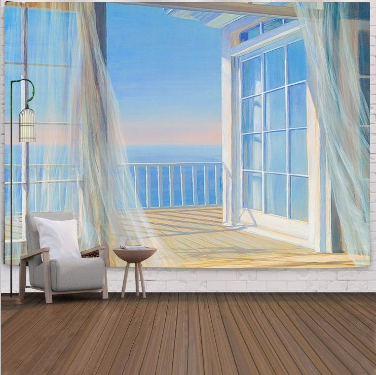 Berglandschaft vor dem Fenster, hängender Wandteppich, Wanddekoration für Zuhause, Büro, Wohnzimmer