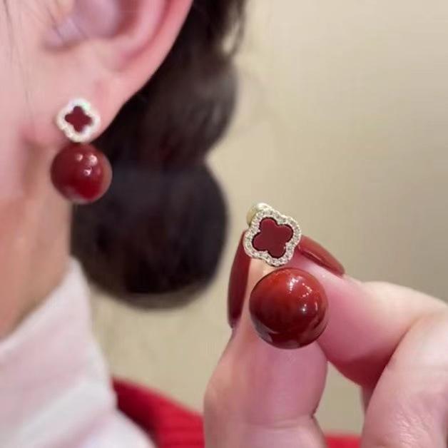 Cercei Ancola Roșu Argintiu Geometrici cu Picătură de Ulei - Modă Retro Manșete de Urechi High-End pentru Femei