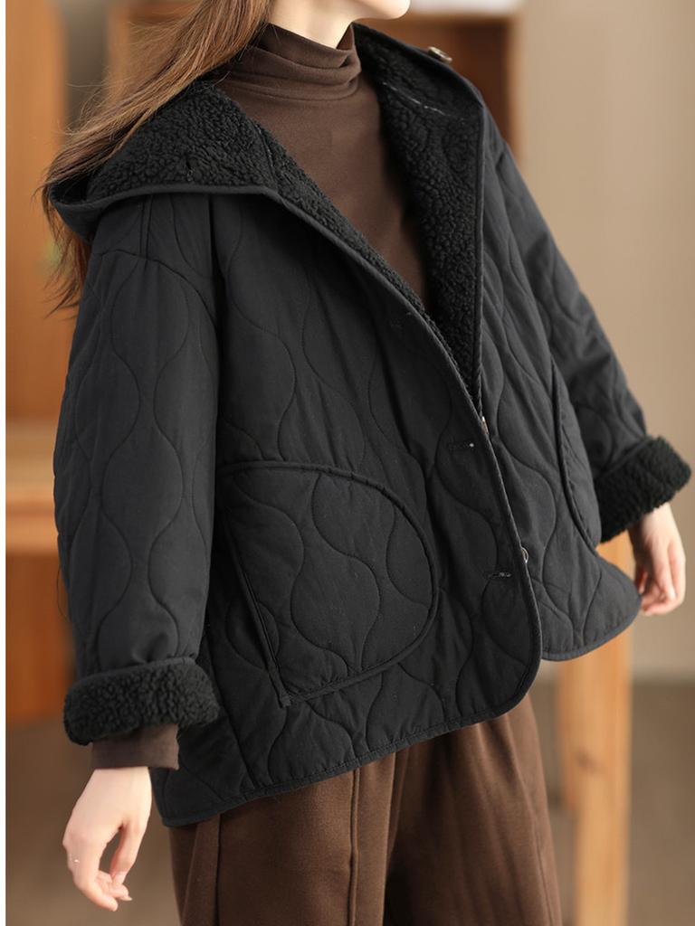Winter Fleece Lined Puffer Jacket Women's Fashion Hooded Thick Cotton Jacket Warm Cotton Coat