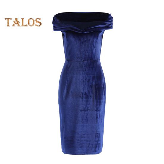 Sommerliches Abendkleid, schulterfrei, trägerlos, samtig, schmales Etuikleid, einfarbig, ärmellos, rückenfrei, Cocktailparty, Abschlussball, Midikleid