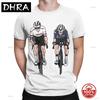 Simple Cartoon Print Unisex Tshirts Two Professional Road Bike Riders Tour De France Cycling Enthusiast Cotton Short Sleeve Top