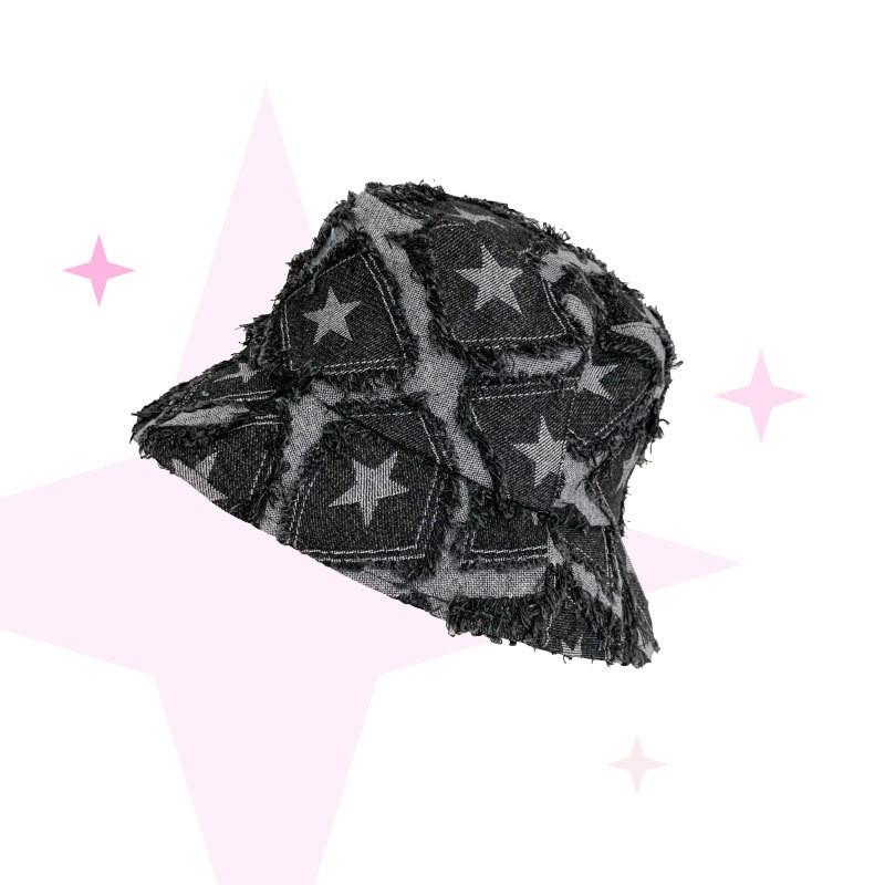 

Нишевая шляпа-ведро со звездным дизайном, солнцезащитный козырек, шляпа для бассейна, мужские и женские джинсовые шляпы для активного отдыха M（56-58cm）