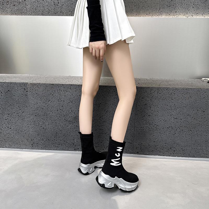 

Женские вязаные эластичные сапоги до середины голени в европейском стиле 2024 года: Модный дизайн на толстой подошве для похудения 39 чёрный