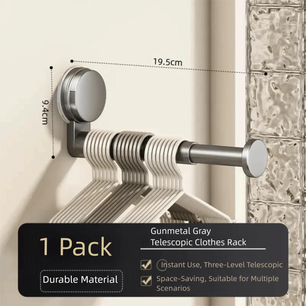 

No-Drill Hanger Storage Rack Retractable Adjustable Length Folding Rack Suction Cup Installation Multi-function Hanger Container сірий