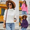 BITCED Chunky Cable-Knit Turtleneck Sweater Solid-Colour Casual Knitwear Women's Cropped Oversized Pullover