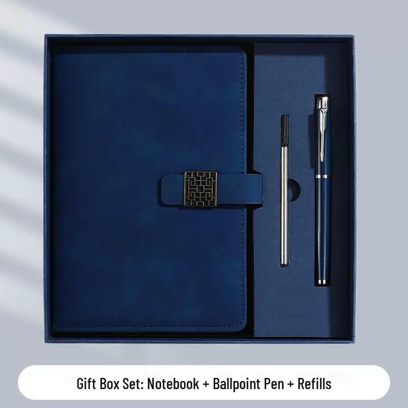 A5 Business Leather Notebook with Logo and Buckle - Gift Box Included